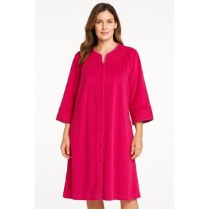 NWT Vintage Evelyn Pearson Vel de Roi Velour Robe Pink USA Made snap front Large